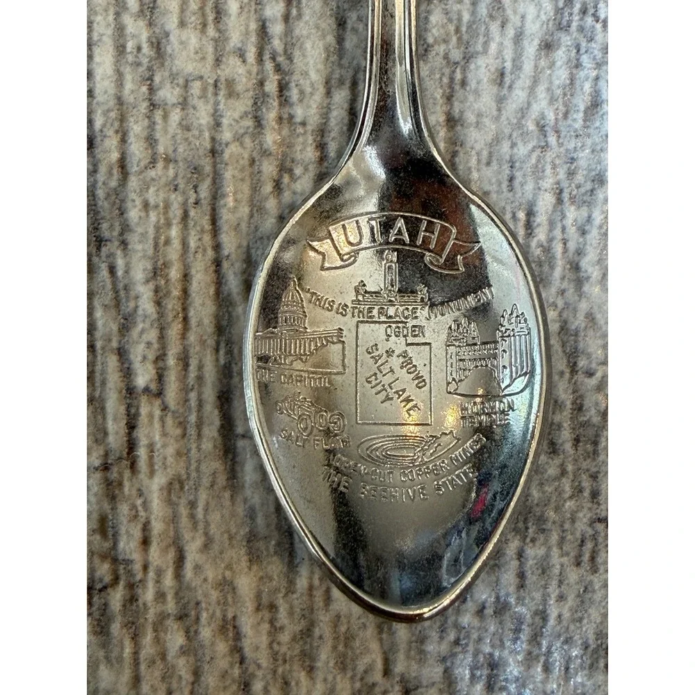 Souvenir Spoon Silver Ogden Utah Train Charm Vintage Provo Mormon Temple beehive
